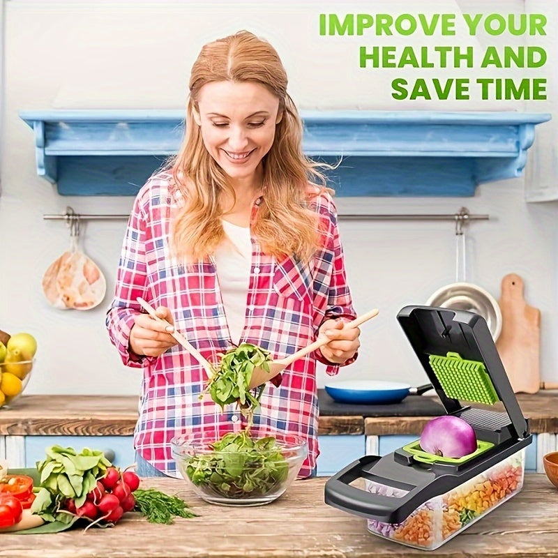 Multi-functional Vegetable Chopper - Time-saving and Labor-saving Food Chopper - Professional Vegetable Chopper and Diced Machine, 15 in 1 Multifunctional Vegetable Chopper with Storage Container