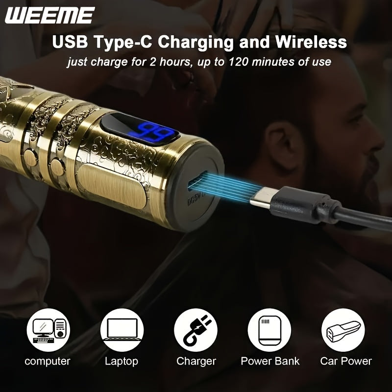 Wireless Gold Rechargeable USB Hair Trimmers, LED Power Level Display