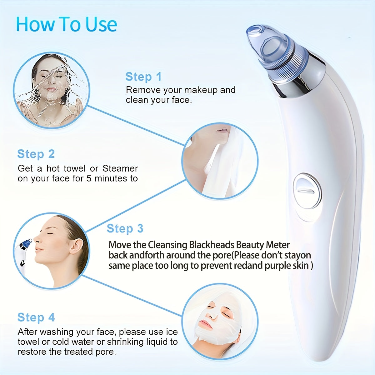 Powerful Portable Facial Pore Cleaner with 4 Probes