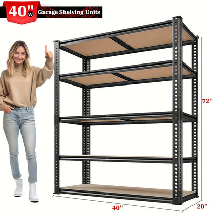 5-Tier Heavy Duty Metal Storage Shelving Unit, Adjustable, Rolled Edge Design, Easy Assembly, 3000LBS Capacity