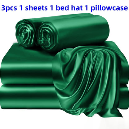 3/4 Pieces Of Solid Color Silk Bed Sheets And Bed Skirts, 1/2 Pillowcases, A Set Of Three Or Four