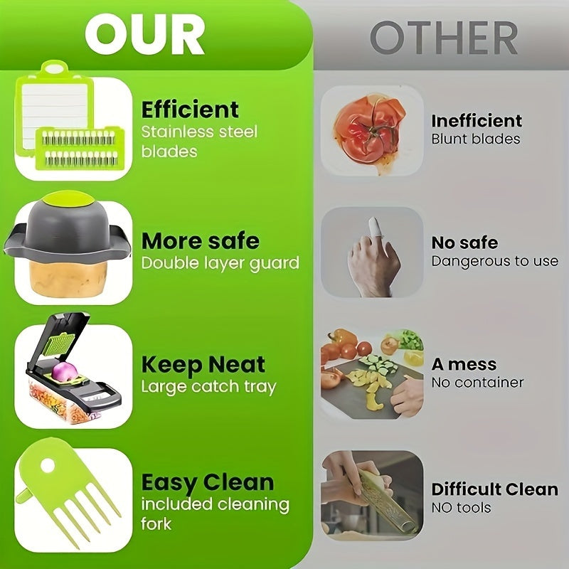 Multi-functional Vegetable Chopper - Time-saving and Labor-saving Food Chopper - Professional Vegetable Chopper and Diced Machine, 15 in 1 Multifunctional Vegetable Chopper with Storage Container