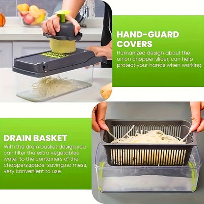 Multi-functional Vegetable Chopper - Time-saving and Labor-saving Food Chopper - Professional Vegetable Chopper and Diced Machine, 15 in 1 Multifunctional Vegetable Chopper with Storage Container