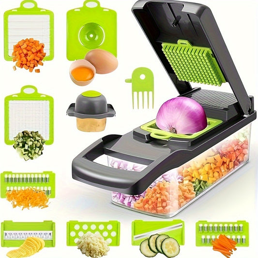 Multi-functional Vegetable Chopper - Time-saving and Labor-saving Food Chopper - Professional Vegetable Chopper and Diced Machine, 15 in 1 Multifunctional Vegetable Chopper with Storage Container