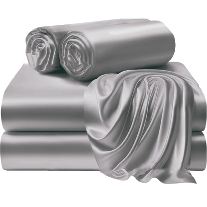 3/4 Pieces Of Solid Color Silk Bed Sheets And Bed Skirts, 1/2 Pillowcases, A Set Of Three Or Four
