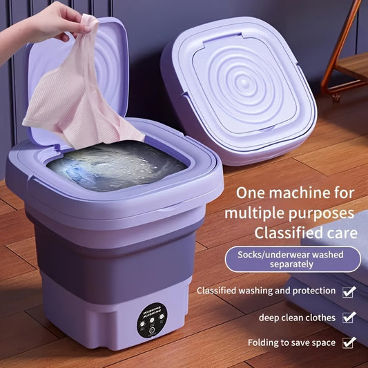 1pc Portable Mini Washing Machine - 8L High Capacity, 3 Deep Cleaning Modes