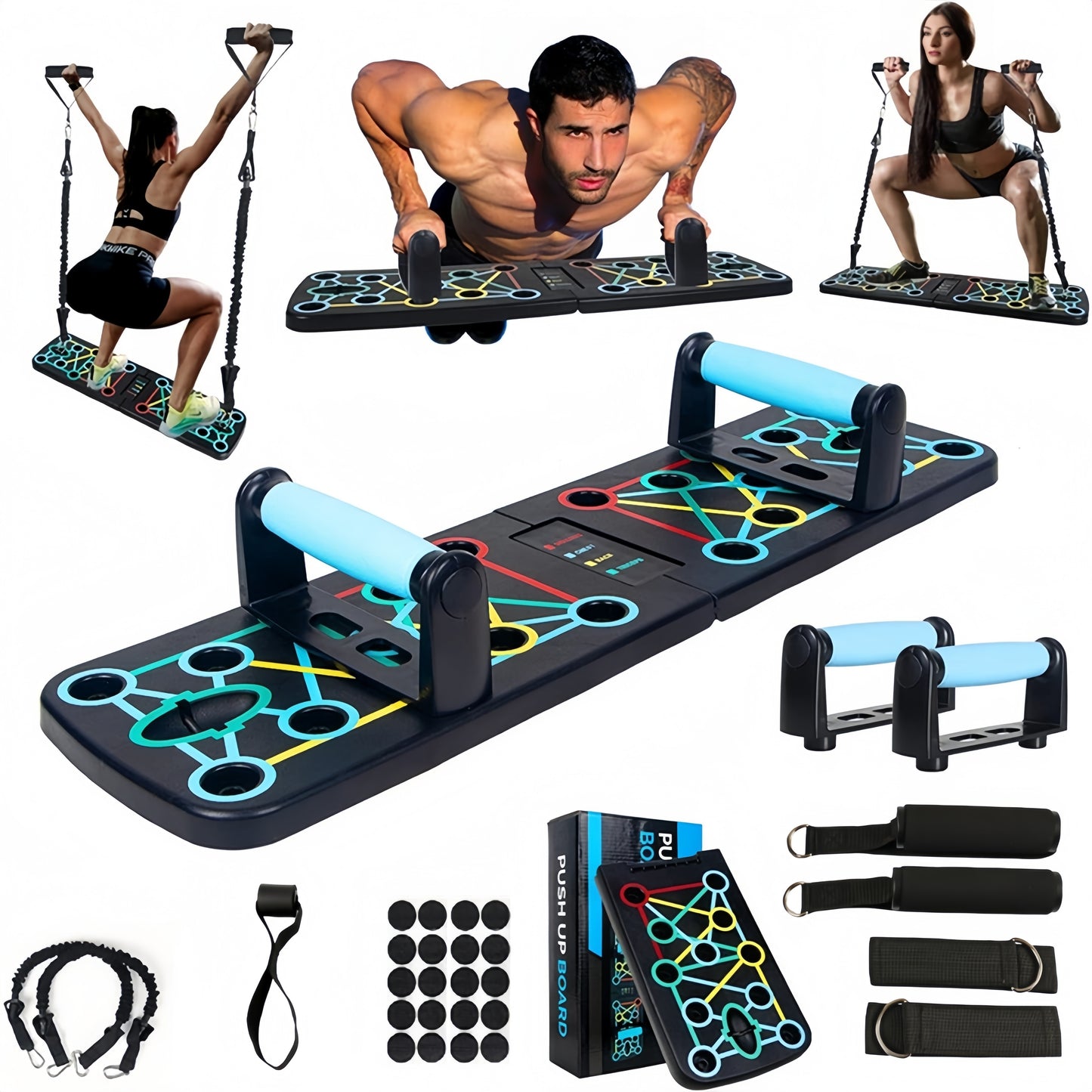 11pcs/set Home Gym Fitness Platform With Variety Ultra Strength Resistance Bands