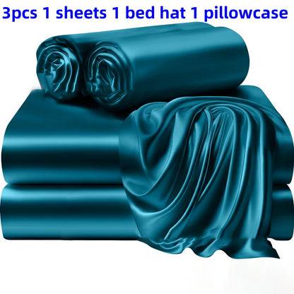 3/4 Pieces Of Solid Color Silk Bed Sheets And Bed Skirts, 1/2 Pillowcases, A Set Of Three Or Four