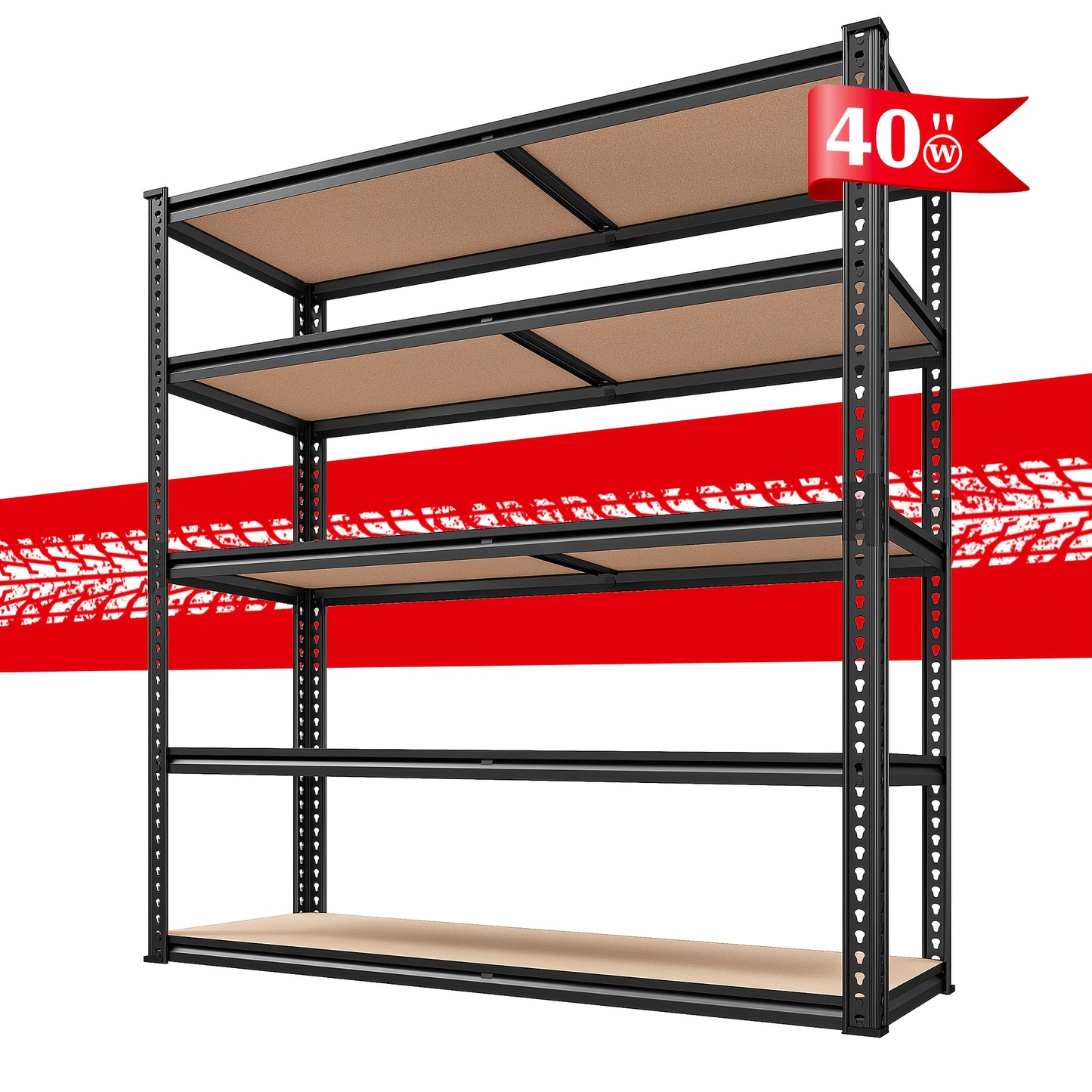 5-Tier Heavy Duty Metal Storage Shelving Unit, Adjustable, Rolled Edge Design, Easy Assembly, 3000LBS Capacity