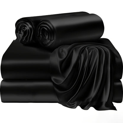 3/4 Pieces Of Solid Color Silk Bed Sheets And Bed Skirts, 1/2 Pillowcases, A Set Of Three Or Four