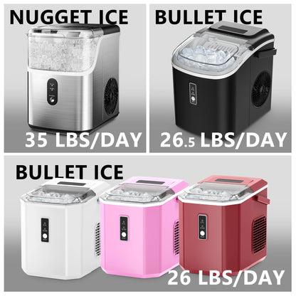 Mini Stainless Steel Portable Ice Maker Machine 26.5lbs/Day 9 Cubes in 6 Mins with Auto-Cleaning Basket and Scooper