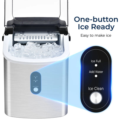Mini Stainless Steel Portable Ice Maker Machine 26.5lbs/Day 9 Cubes in 6 Mins with Auto-Cleaning Basket and Scooper