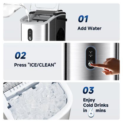 Mini Stainless Steel Portable Ice Maker Machine 26.5lbs/Day 9 Cubes in 6 Mins with Auto-Cleaning Basket and Scooper