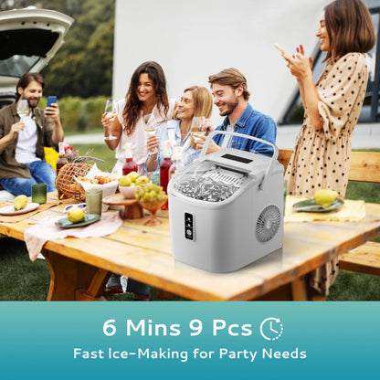 Mini Stainless Steel Portable Ice Maker Machine 26.5lbs/Day 9 Cubes in 6 Mins with Auto-Cleaning Basket and Scooper