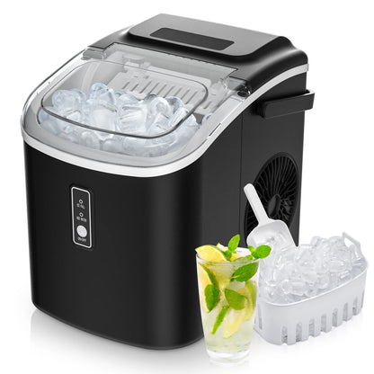 Mini Stainless Steel Portable Ice Maker Machine 26.5lbs/Day 9 Cubes in 6 Mins with Auto-Cleaning Basket and Scooper