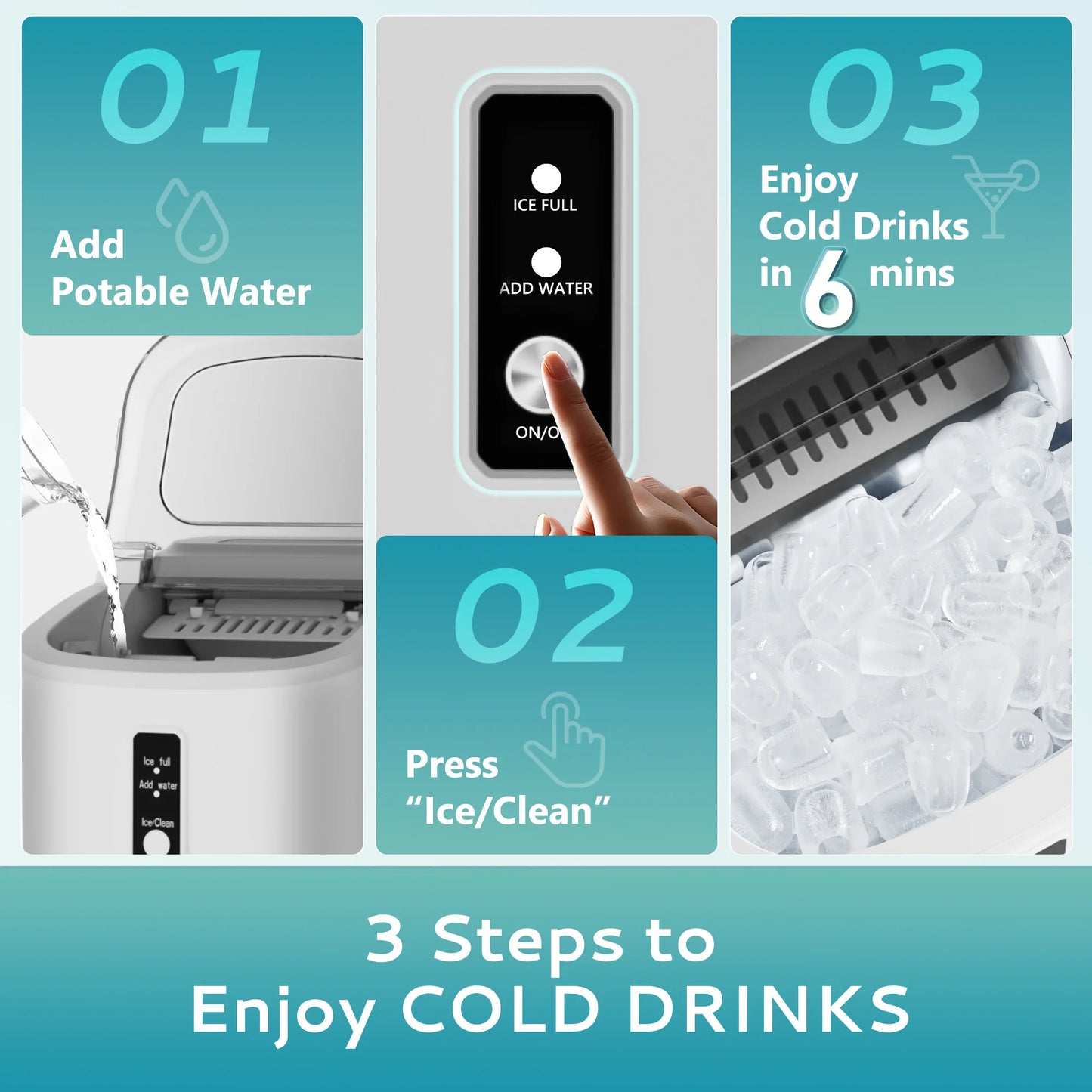 Mini Stainless Steel Portable Ice Maker Machine 26.5lbs/Day 9 Cubes in 6 Mins with Auto-Cleaning Basket and Scooper