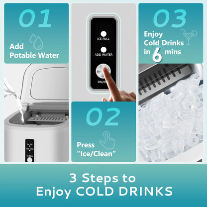 Mini Stainless Steel Portable Ice Maker Machine 26.5lbs/Day 9 Cubes in 6 Mins with Auto-Cleaning Basket and Scooper