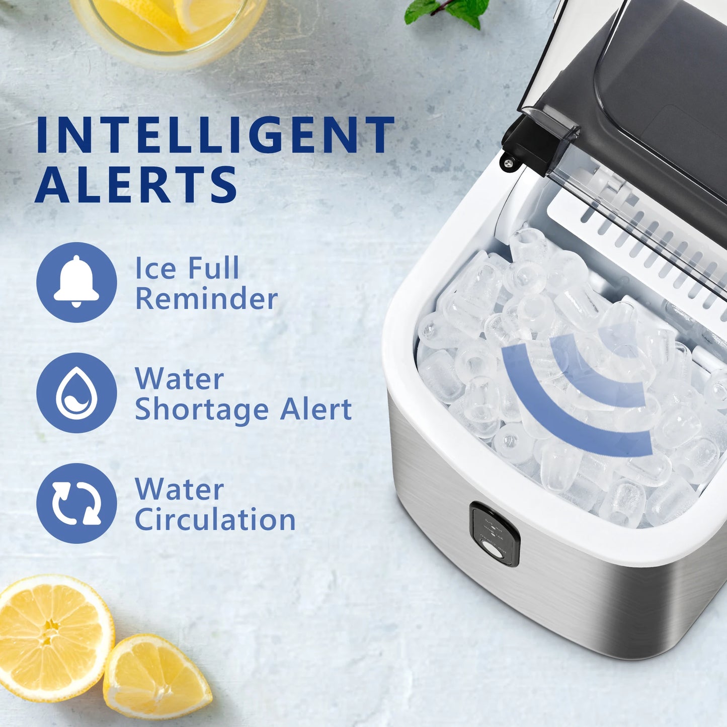 Mini Stainless Steel Portable Ice Maker Machine 26.5lbs/Day 9 Cubes in 6 Mins with Auto-Cleaning Basket and Scooper