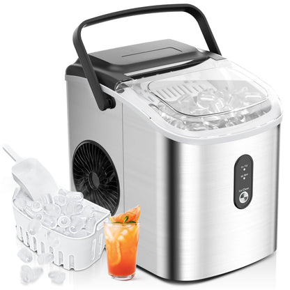 Mini Stainless Steel Portable Ice Maker Machine 26.5lbs/Day 9 Cubes in 6 Mins with Auto-Cleaning Basket and Scooper