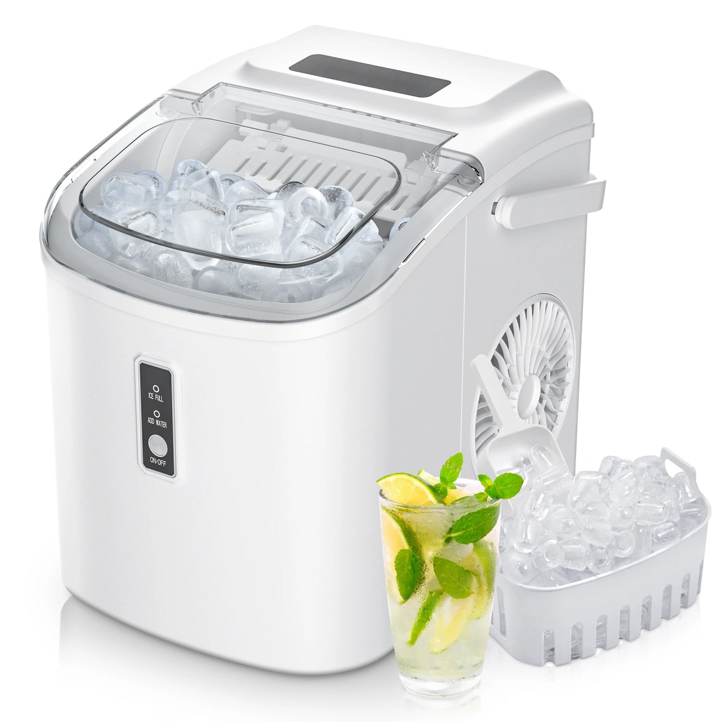 Mini Stainless Steel Portable Ice Maker Machine 26.5lbs/Day 9 Cubes in 6 Mins with Auto-Cleaning Basket and Scooper