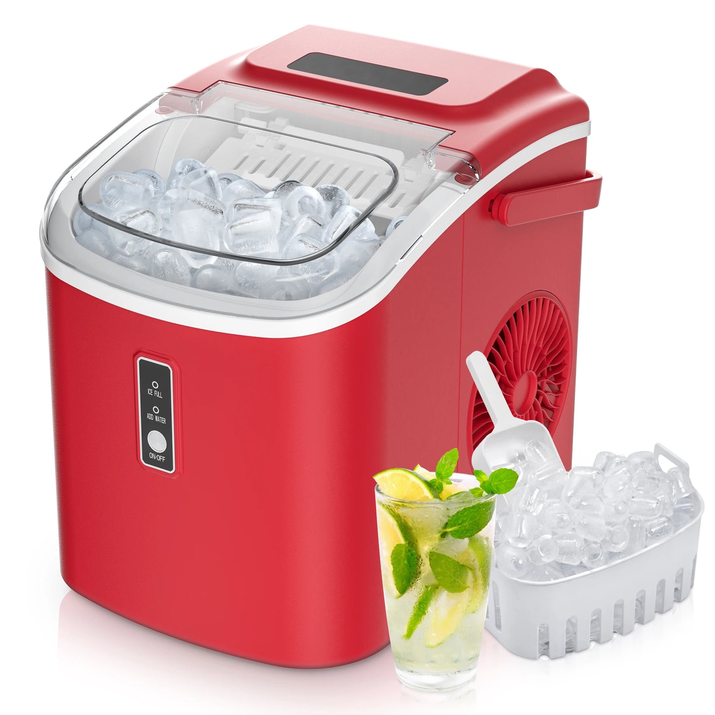 Mini Stainless Steel Portable Ice Maker Machine 26.5lbs/Day 9 Cubes in 6 Mins with Auto-Cleaning Basket and Scooper