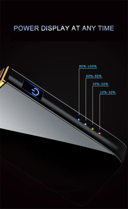 Electric Windproof Metal Lighter Double Arc Flameless Plasma Rechargeable USB Lighter LED Power Display Touch Sensor Lighters