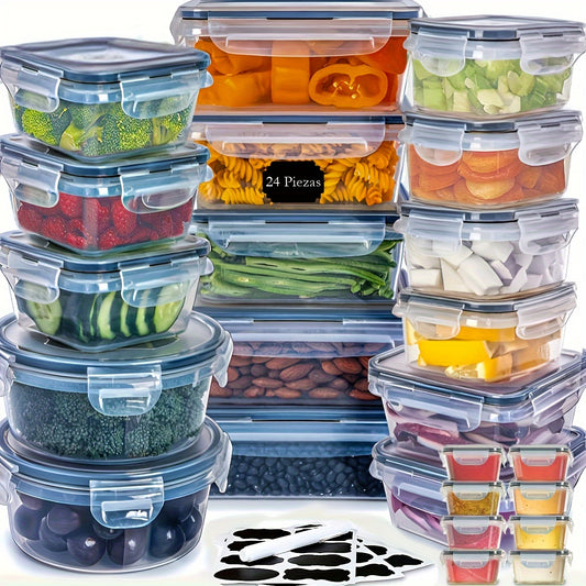 24 Piece Food Storage Containers Set with Easy Snap Lids (24 Lids + 24 Containers) - Airtight Plastic Containers for Pantry & Kitchen Organization - BPA-Free with Free Labels & Marker