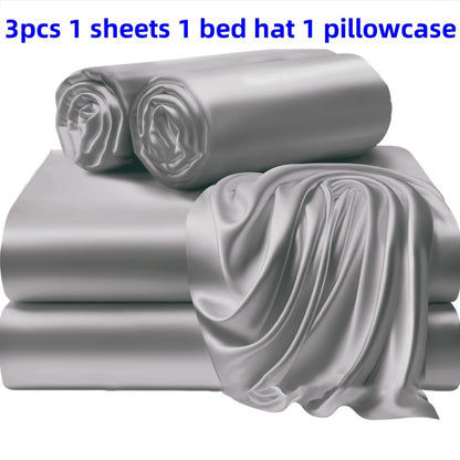3/4 Pieces Of Solid Color Silk Bed Sheets And Bed Skirts, 1/2 Pillowcases, A Set Of Three Or Four