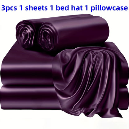 3/4 Pieces Of Solid Color Silk Bed Sheets And Bed Skirts, 1/2 Pillowcases, A Set Of Three Or Four