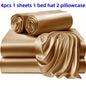 3/4 Pieces Of Solid Color Silk Bed Sheets And Bed Skirts, 1/2 Pillowcases, A Set Of Three Or Four
