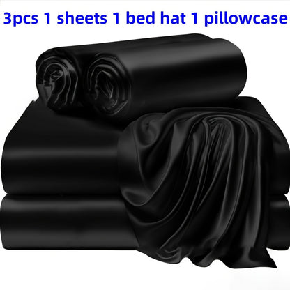 3/4 Pieces Of Solid Color Silk Bed Sheets And Bed Skirts, 1/2 Pillowcases, A Set Of Three Or Four